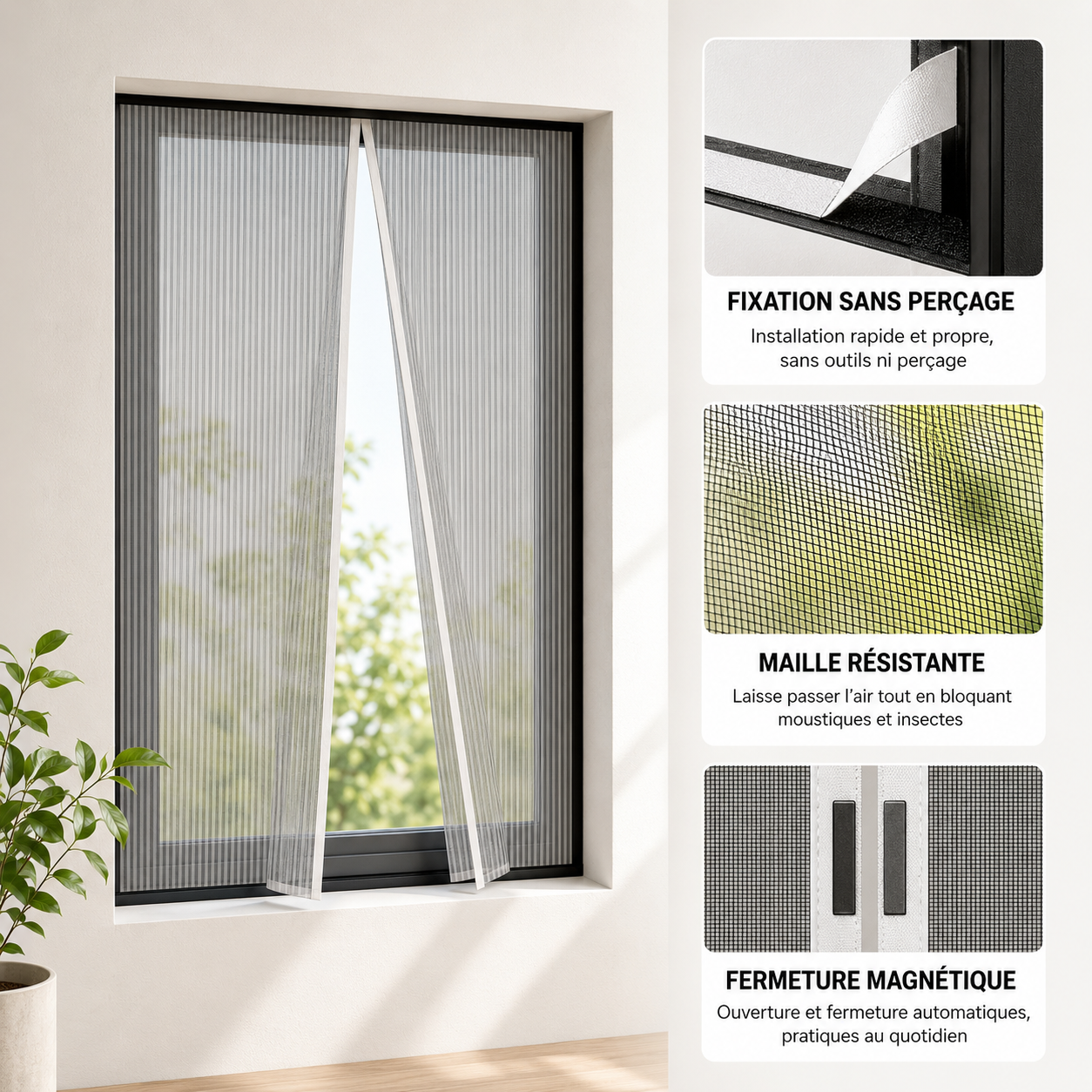 Moustiquaire Fenêtre Magnétique Sans Perçage – Protection Anti-Moustiques
